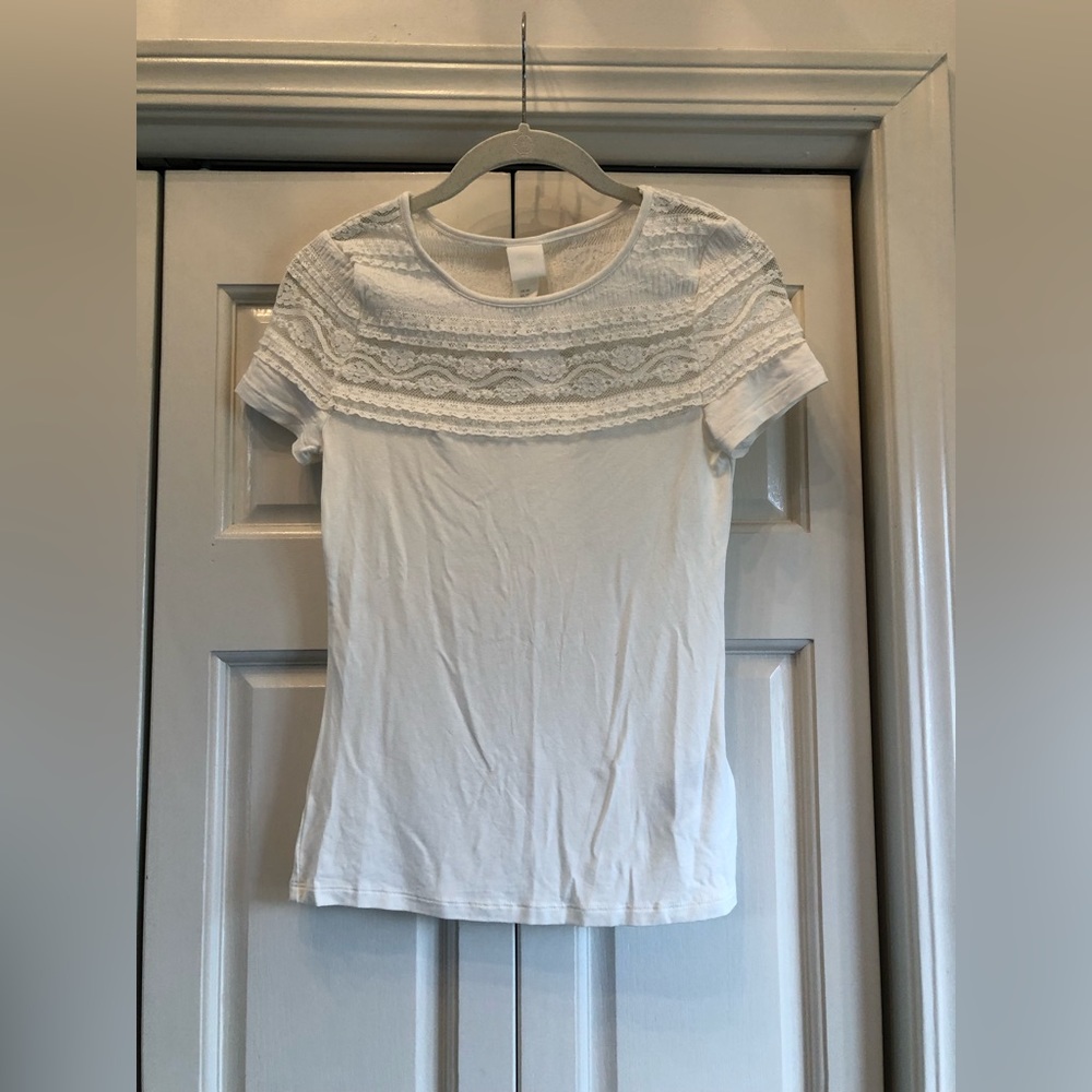 H&M, NWT, white delicate lace t shirt, XS